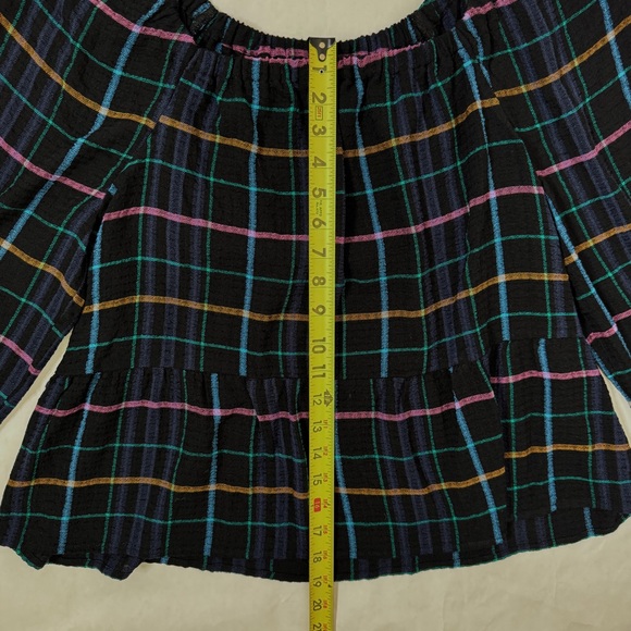 Loft Plaid Blouse Black Plaid Office Peplum Puff Sleeves Career Top SZ Medium - Picture 13 of 15